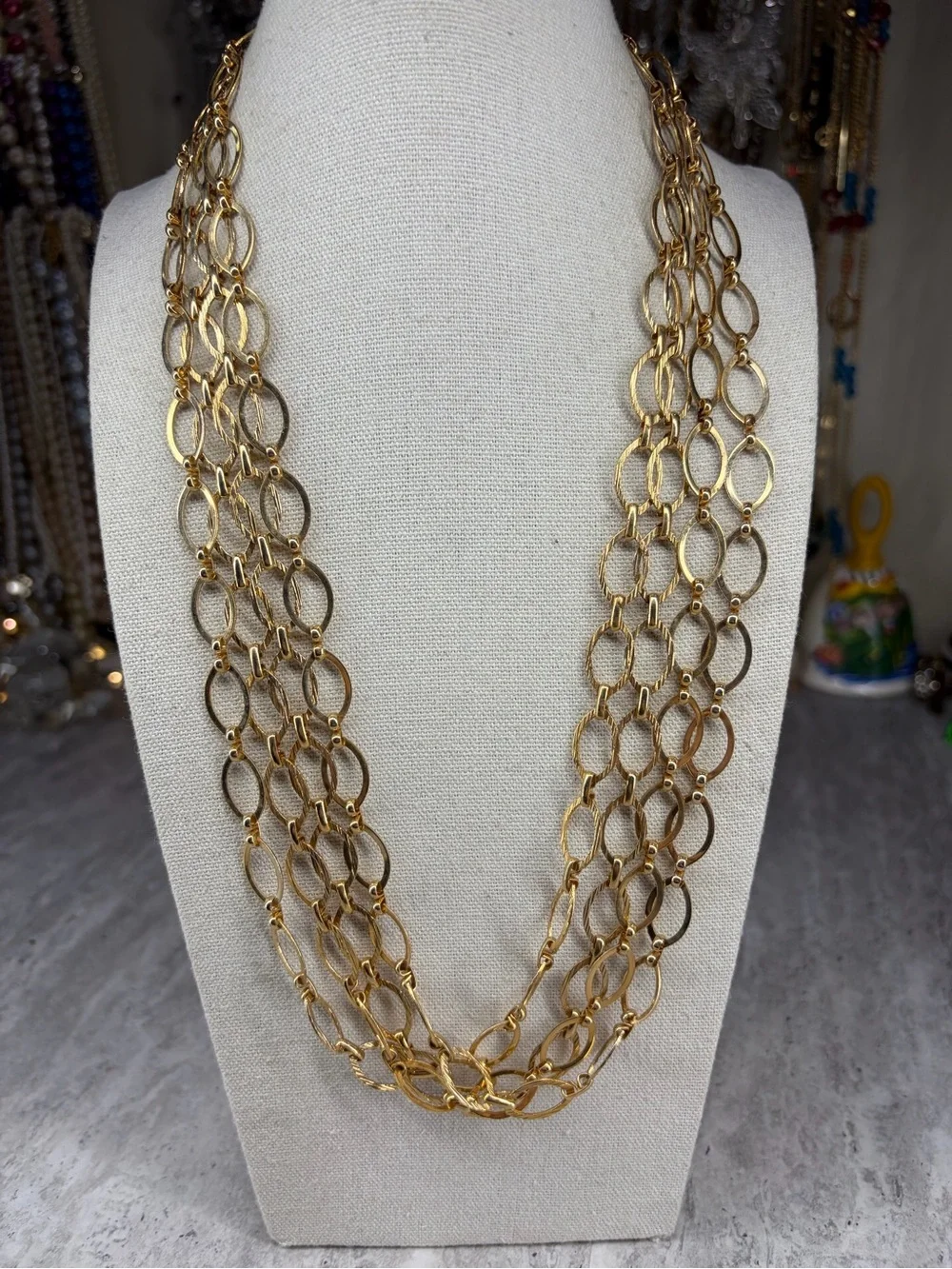 Vintage Chain Necklace Gold Tone Layered Jewelry MCM Mod Century Retro